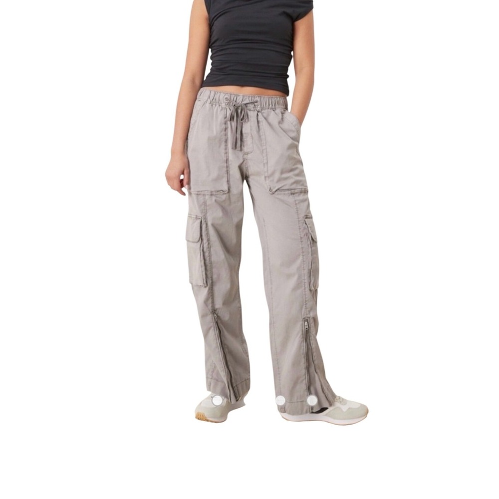 VTG Abercrombie & Fitch Grey Cargo Pants Elastic Waist Zipper Relaxed SZ SL